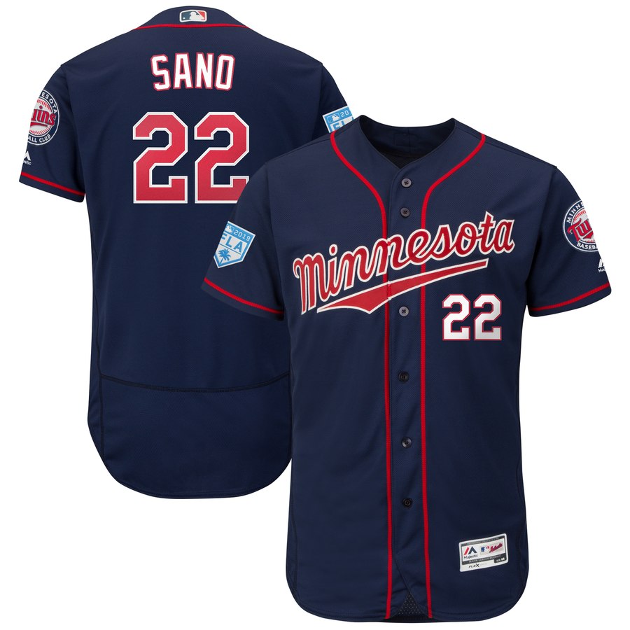 Twins #22 Miguel Sano Navy 2019 Spring Training Flex Base Stitched MLB Jersey