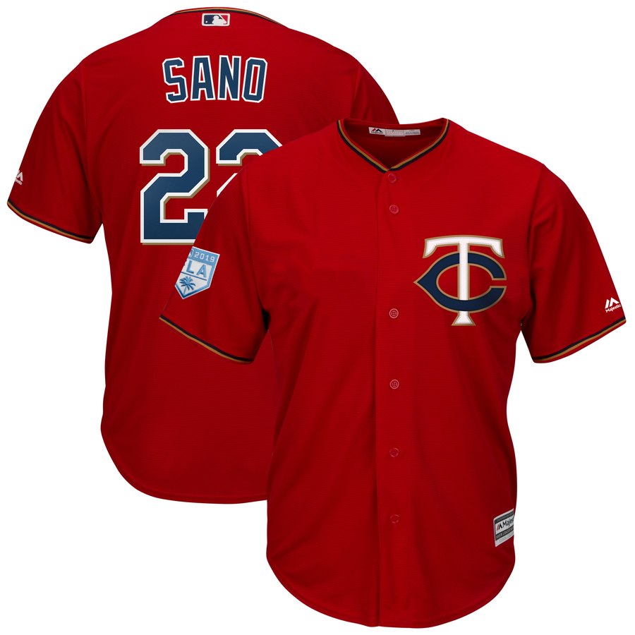 Twins #22 Miguel Sano Red 2019 Spring Training Cool Base Stitched MLB Jersey