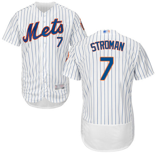 Mets #7 Marcus Stroman White(Blue Strip) Flexbase Authentic Collection Stitched MLB Jersey