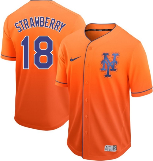 Nike Mets #18 Darryl Strawberry Orange Fade Authentic Stitched MLB Jersey