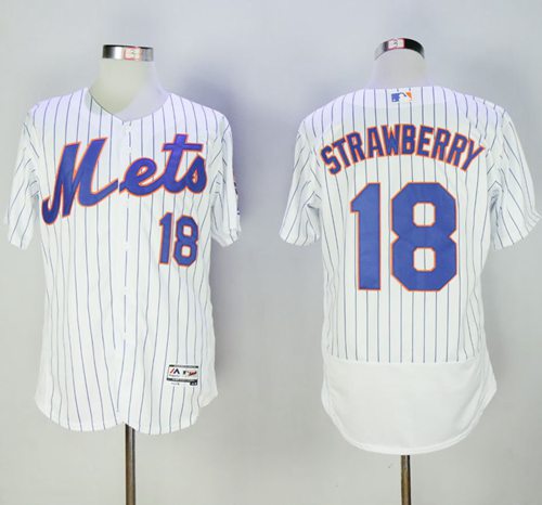 Mets #18 Darryl Strawberry White(Blue Strip) Flexbase Authentic Collection Stitched MLB Jersey