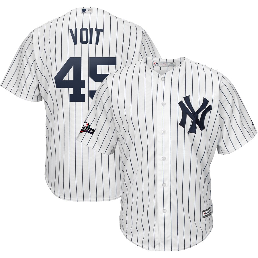New York Yankees #45 Luke Voit Majestic 2019 Postseason Official Cool Base Player Jersey White Navy New York Yankees #45 Luke Voit Majestic 2019 Postseason Official Cool Base Player Jersey White Navy