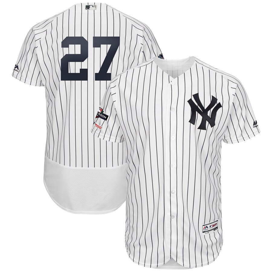 New York Yankees #27 Giancarlo Stanton Majestic 2019 Postseason Authentic Flex Base Player Jersey White Navy