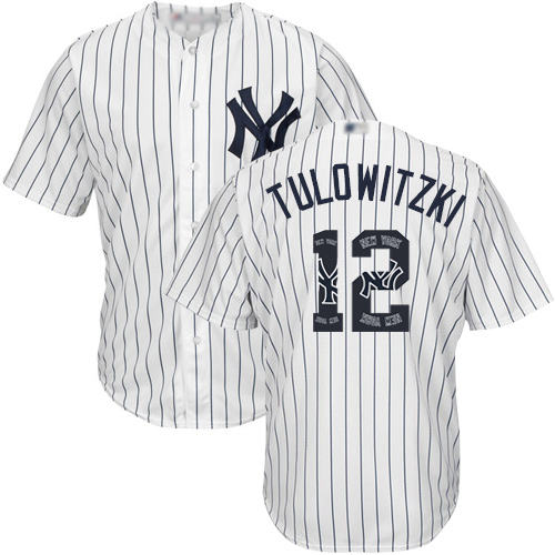 Yankees #12 Troy Tulowitzki White Strip Team Logo Fashion Stitched MLB Jersey Yankees #12 Troy Tulowitzki White Strip Team Logo Fashion Stitched MLB Jersey