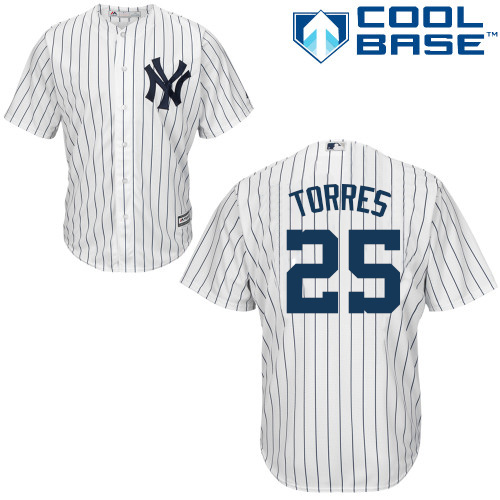 Yankees #25 Gleyber Torres White Strip New Cool Base Stitched MLB Jersey