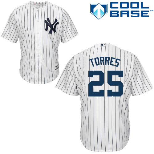 Yankees #25 Gleyber Torres White Strip New Cool Base Stitched MLB Jersey Yankees #25 Gleyber Torres White Strip New Cool Base Stitched MLB Jersey