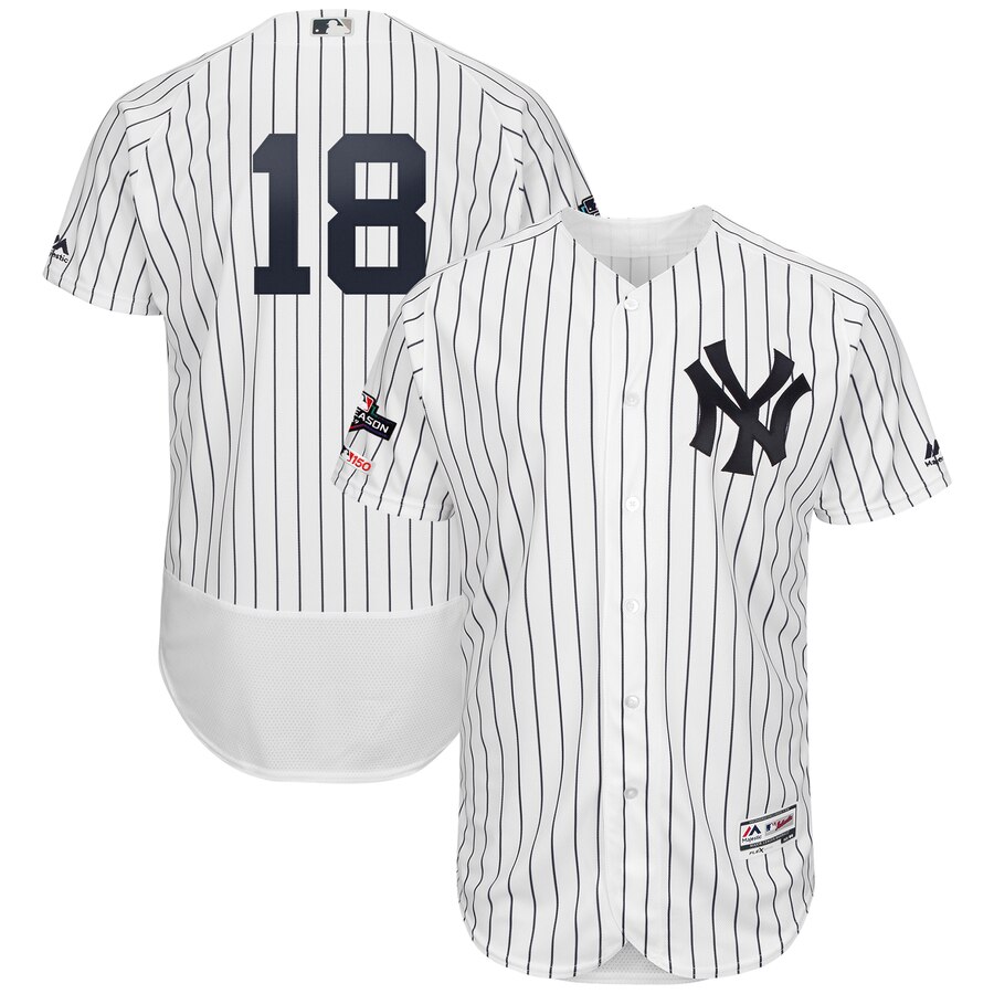 New York Yankees #18 Didi Gregorius Majestic 2019 Postseason Authentic Flex Base Player Jersey White Navy