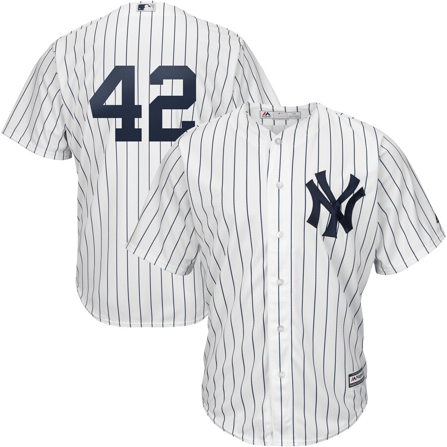 New York Yankees #42 Mariano Rivera Majestic 2019 Hall of Fame Cool Base Player Jersey White Navy New York Yankees #42 Mariano Rivera Majestic 2019 Hall of Fame Cool Base Player Jersey White Navy