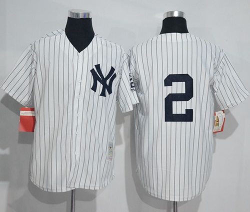 Mitchell And Ness Yankees #2 Derek Jeter White Strip Throwback Stitched MLB Jersey Mitchell And Ness Yankees #2 Derek Jeter White Strip Throwback Stitched MLB Jersey