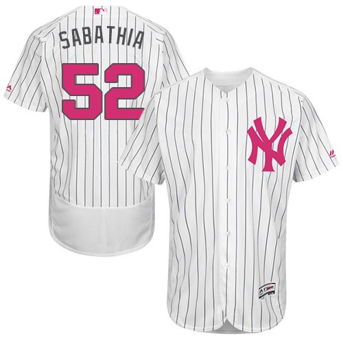 Yankees #52 C.C. Sabathia White Strip Flexbase Authentic Collection Mother's Day Stitched MLB Jersey Yankees #52 C.C. Sabathia White Strip Flexbase Authentic Collection Mother's Day Stitched MLB Jersey