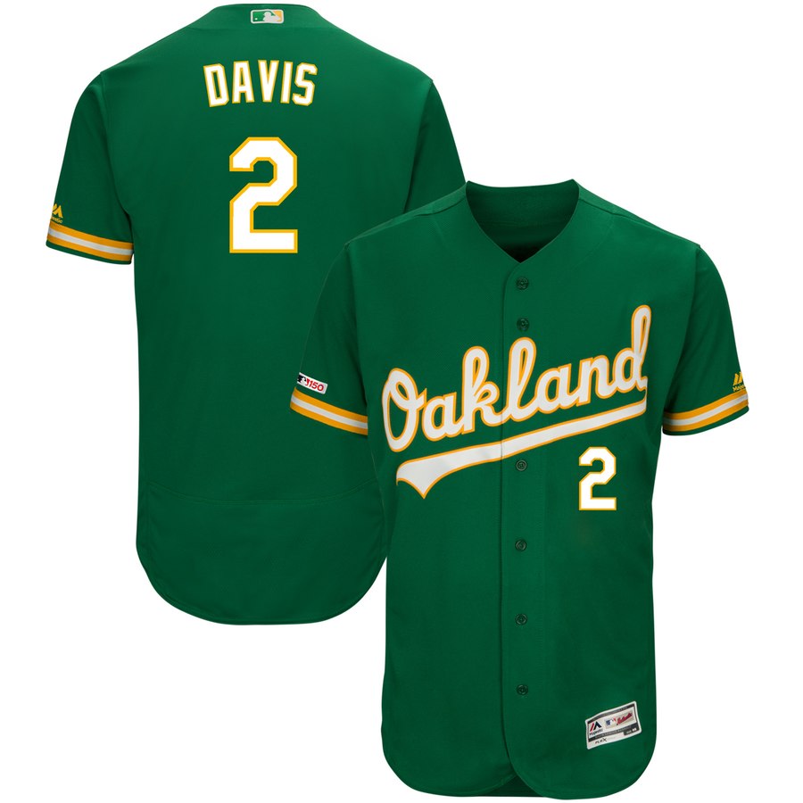 Men's Oakland Athletics #2 Khris Davis Majestic Kelly Green Alternate Flex Base Authentic Collection Player Jersey