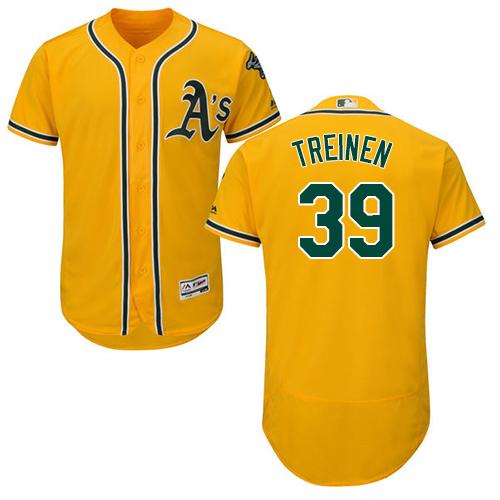 Athletics #39 Blake Treinen Gold Flexbase Authentic Collection Stitched MLB Jersey