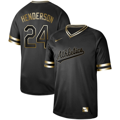 Nike Athletics #24 Rickey Henderson Black Gold Authentic Stitched MLB Jersey