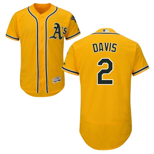 Athletics #2 Khris Davis Gold Flexbase Authentic Collection Stitched MLB Jersey