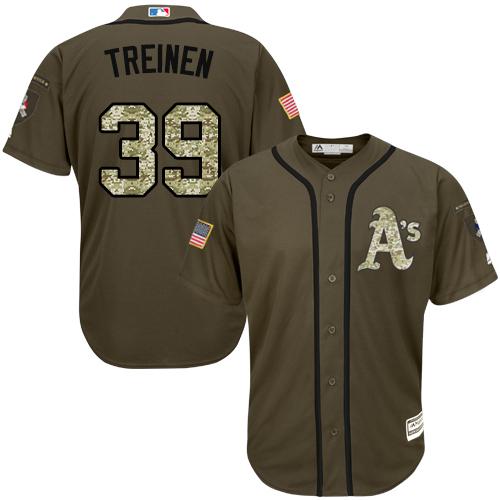 Athletics #39 Blake Treinen Green Salute to Service Stitched MLB Jersey