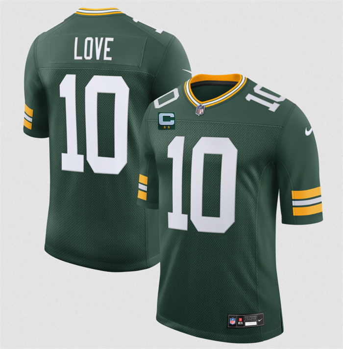 Men's Green Bay Packers #10 Jordan Love Green With 2-Star C Patch New Vapor Untouchable Limited Stitched Football Jersey