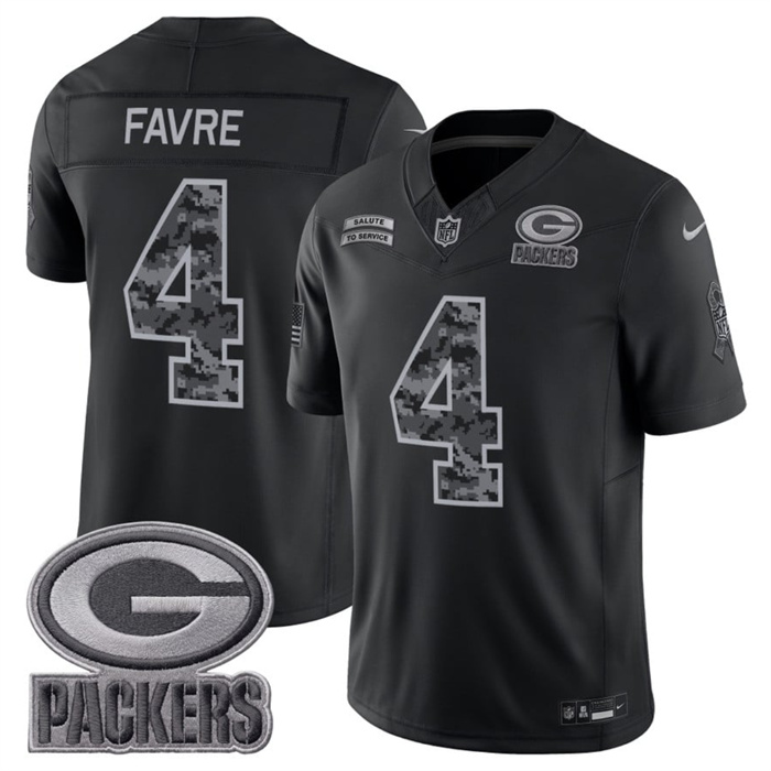 Men's Green Bay Packers #4 Brett Favre Black F.U.S.E. 2026 Salute to Service Limited Stitched Football Jersey