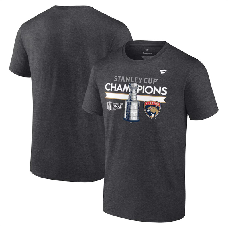 Men's Florida Panthers Heather Charcoal 2024 Stanley Cup Champions Locker Room T-Shirt Men's Florida Panthers Heather Charcoal 2024 Stanley Cup Champions Locker Room T-Shirt