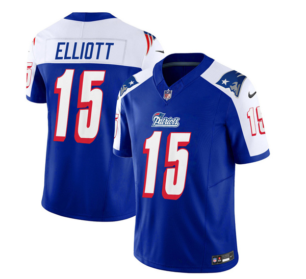 Men's New England Patriots #15 Ezekiel Elliott Blue/White 2023 F.U.S.E. Vapor Limited Stitched Football Jersey