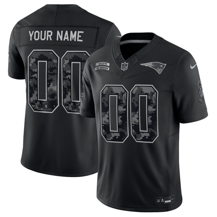 Men's New England Patriots Active Player Custom Black F.U.S.E. 2026 Salute to Service Limited Stitched Football Jersey