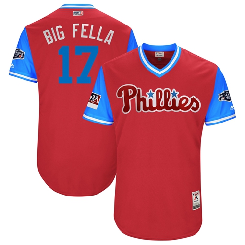 Phillies #17 Rhys Hoskins Red "Big Fella" Players Weekend Authentic Stitched MLB Jersey