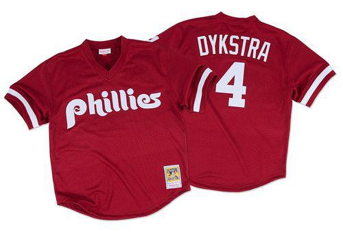Mitchell And Ness 1991 Phillies #4 Lenny Dykstra Red Throwback Stitched MLB Jersey