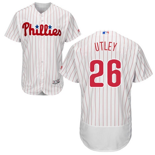 Phillies #26 Chase Utley White(Red Strip) Flexbase Authentic Collection Stitched MLB Jersey
