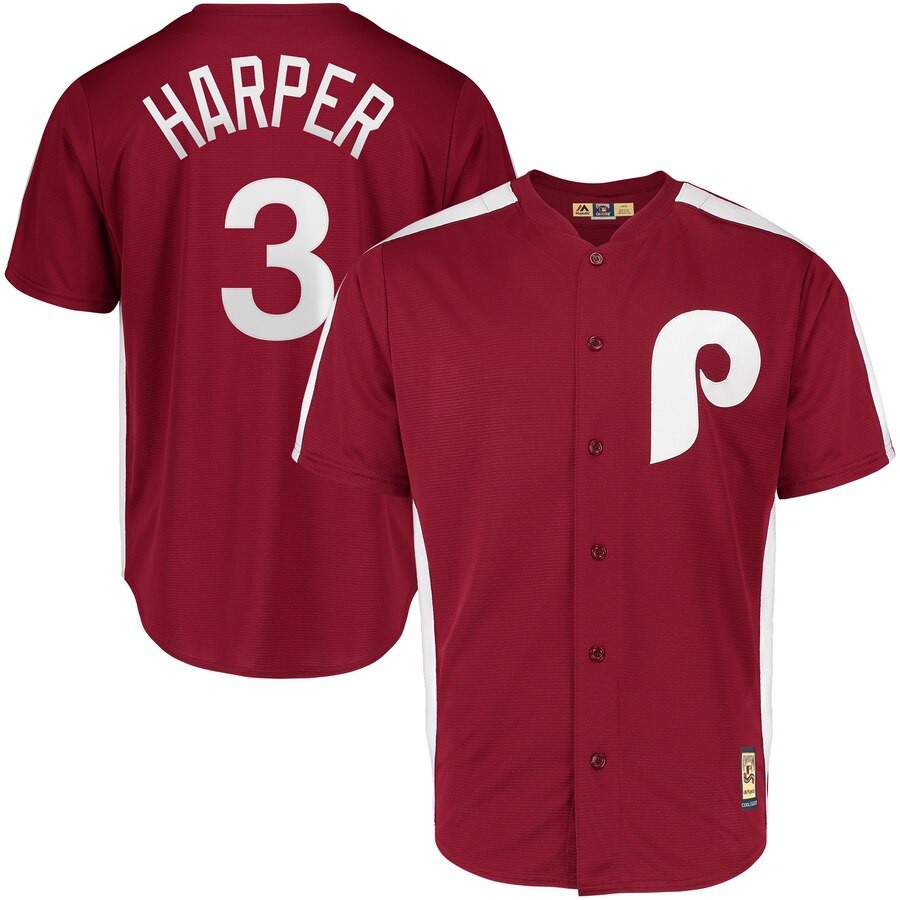 Philadelphia Phillies #3 Bryce Harper Majestic 1979 Saturday Night Special Cool Base Cooperstown Player Jersey Maroon