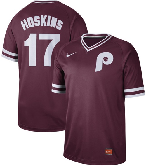 Nike Phillies #17 Rhys Hoskins Maroon Authentic Cooperstown Collection Stitched MLB Jersey
