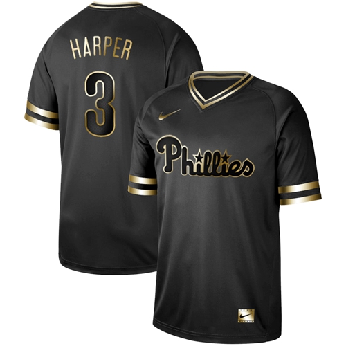 Nike Phillies #3 Bryce Harper Black Gold Authentic Stitched MLB Jersey