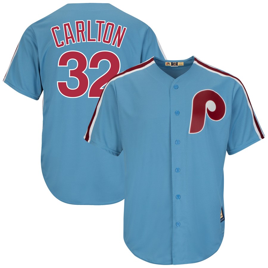 Philadelphia Phillies #32 Steve Carlton Majestic Cooperstown Collection Cool Base Player Jersey Light Blue