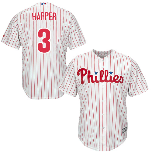 Phillies #3 Bryce Harper White(Red Strip) New Cool Base Stitched MLB Jersey