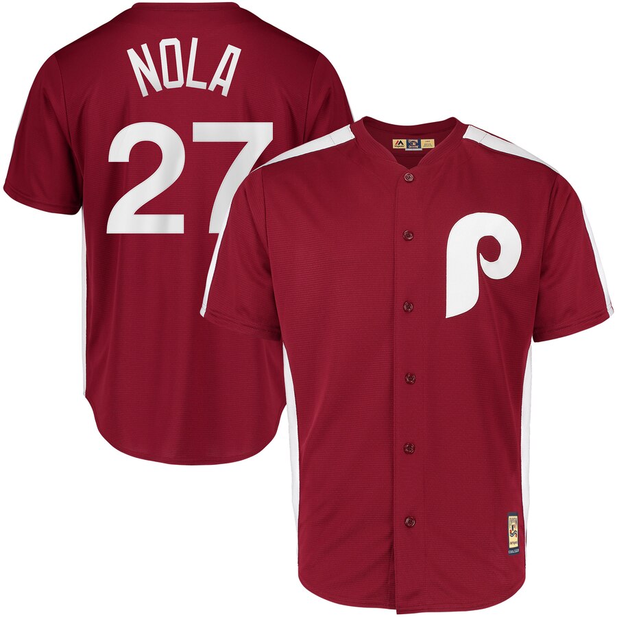 Philadelphia Phillies #27 Aaron Nola Majestic 1979 Saturday Night Special Cool Base Cooperstown Player Jersey Maroon