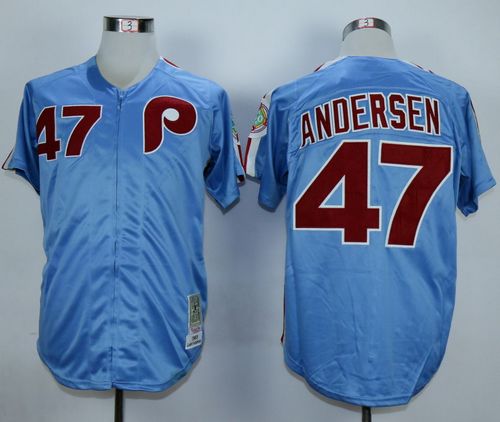 Mitchell And Ness Phillies #47 Larry Andersen Blue Throwback Stitched MLB Jersey