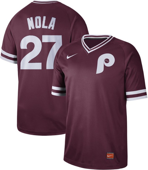 Nike Phillies #27 Aaron Nola Maroon Authentic Cooperstown Collection Stitched MLB Jersey