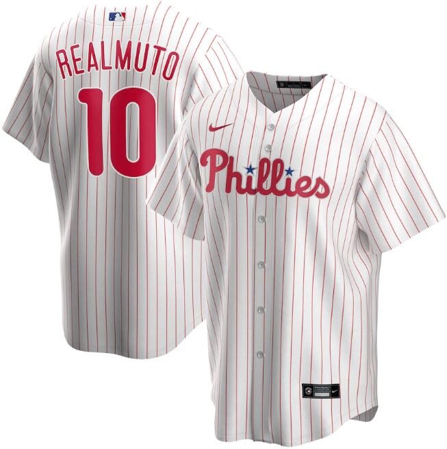 Men's Philadelphia Phillies #10 J.T. Realmuto White MLB Cool Base Stitched Jersey