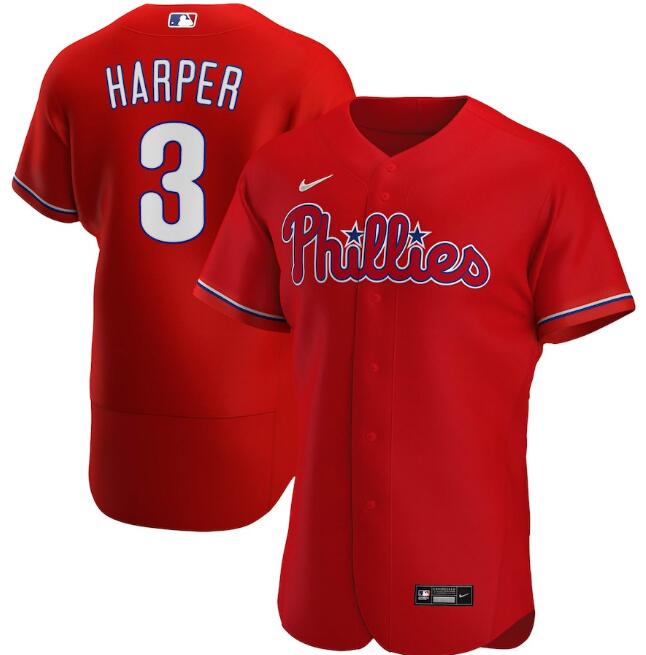 Men's Philadelphia Phillies #3 Bryce Harper Red MLB Flex Base Stitched Jersey