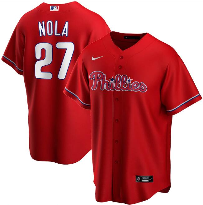 Men's Philadelphia Phillies #27 Aaron Nola Red MLB Cool Base Stitched Jersey