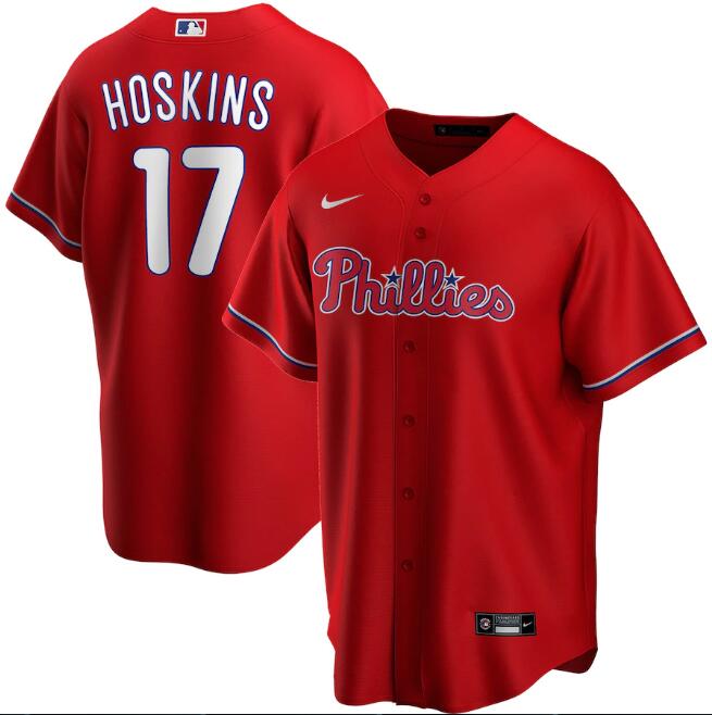 Men's Philadelphia Phillies #17 Rhys Hoskins Red MLB Cool Base Stitched Jersey