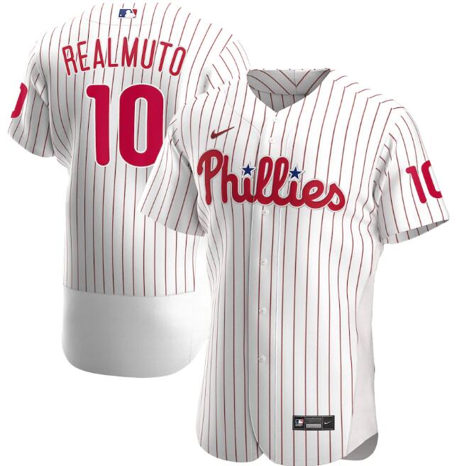 Men's Philadelphia Phillies #10 J.T. Realmuto White MLB Flex Base Stitched Jersey