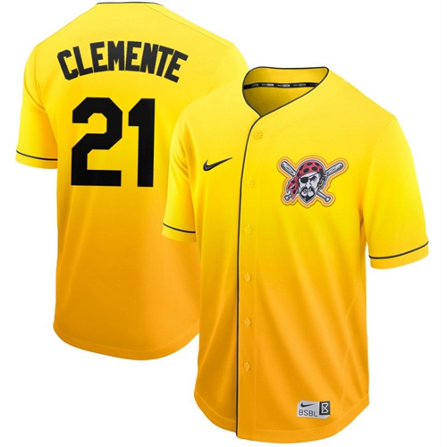 Nike Pirates #21 Roberto Clemente Gold Fade Authentic Stitched MLB Jersey