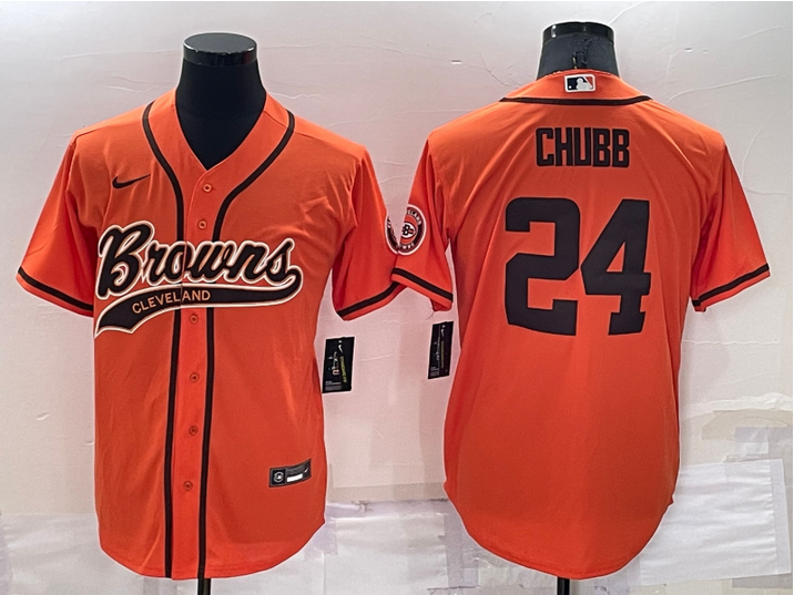 Women's Cleveland Browns #24 Nick Chubb Orange Cool Base Stitched Baseball Jersey Women's Cleveland Browns #24 Nick Chubb Orange Cool Base Stitched Baseball Jersey