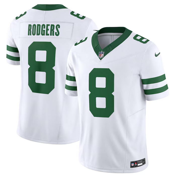 Men's New York Jets #8 Aaron Rodgers White Vapor F.U.S.E. Untouchable Limited Stitched Jersey