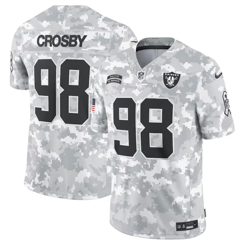Men's Las Vegas Raiders #98 Maxx Crosby 2024 F.U.S.E Arctic Camo Salute to Service Limited Stitched Football Jersey Men's Las Vegas Raiders #98 Maxx Crosby 2024 F.U.S.E Arctic Camo Salute to Service Limited Stitched Football Jersey