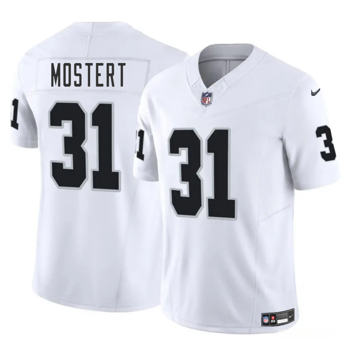 Men's Las Vegas Raiders #31 Raheem Mostert White 2025 F.U.S.E. Vapor Stitched Football Jersey Men's Las Vegas Raiders #31 Raheem Mostert White 2025 F.U.S.E. Vapor Stitched Football Jersey