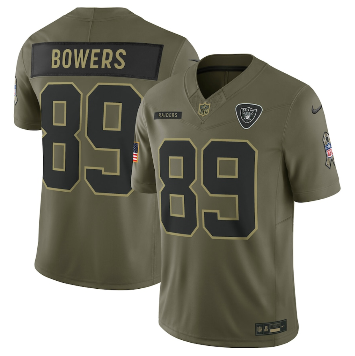Men's Las Vegas Raiders #89 Brock Bowers Olive 2025 Salute to Service Limited Stitched Football Jersey Men's Las Vegas Raiders #89 Brock Bowers Olive 2025 Salute to Service Limited Stitched Football Jersey