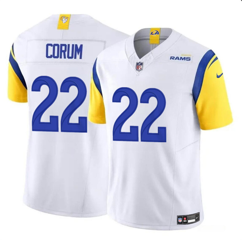 Men's Los Angeles Rams #22 Blake Corum White 2024 Draft F.U.S.E Vapor Untouchable Stitched Football Jersey