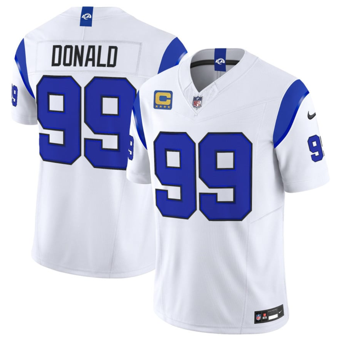 Men's Los Angeles Rams #99 Aaron Donald White Fearsome 2026 F.U.S.E. 4-Star C Patch Vapor Limited Stitched Football Jersey Men's Los Angeles Rams #99 Aaron Donald White Fearsome 2026 F.U.S.E. 4-Star C Patch Vapor Limited Stitched Football Jersey