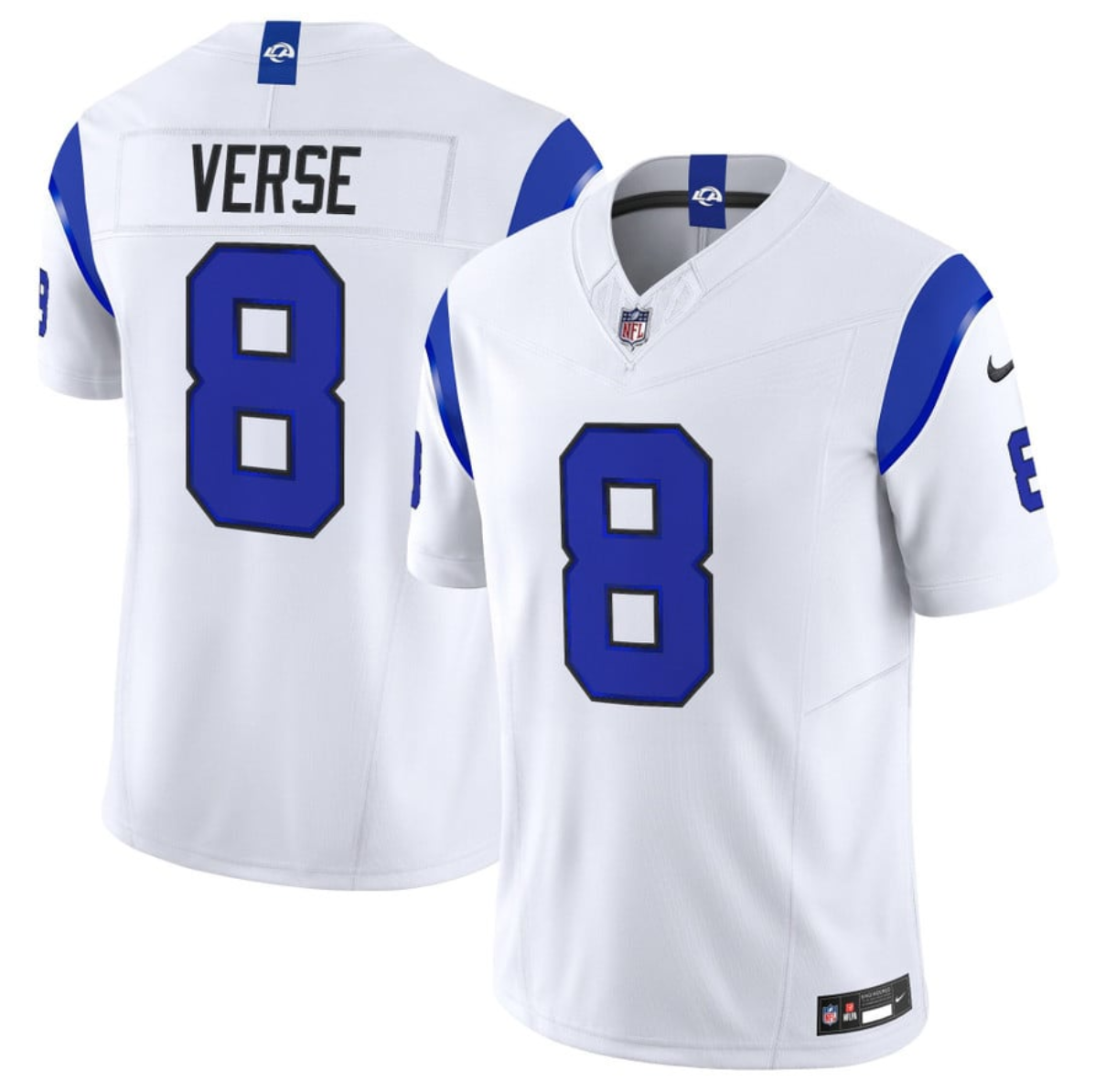 Men's Los Angeles Rams #8 Jared Verse White Fearsome 2026 F.U.S.E. Vapor Limited Stitched Football Jersey Men's Los Angeles Rams #8 Jared Verse White Fearsome 2026 F.U.S.E. Vapor Limited Stitched Football Jersey