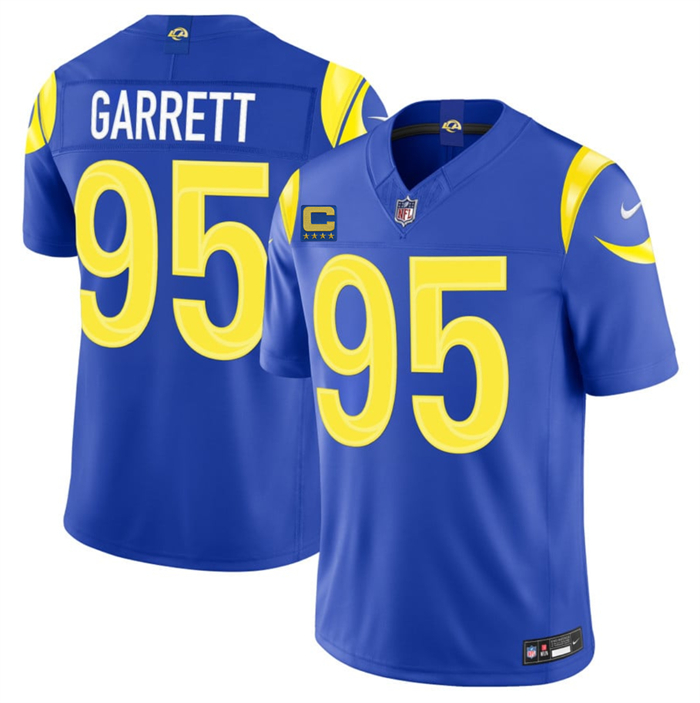 Men's Los Angeles Rams #95 Myles Garrett Royal 2026 F.U.S.E. 4-Star C Patch Vapor Limited Stitched Football Jersey